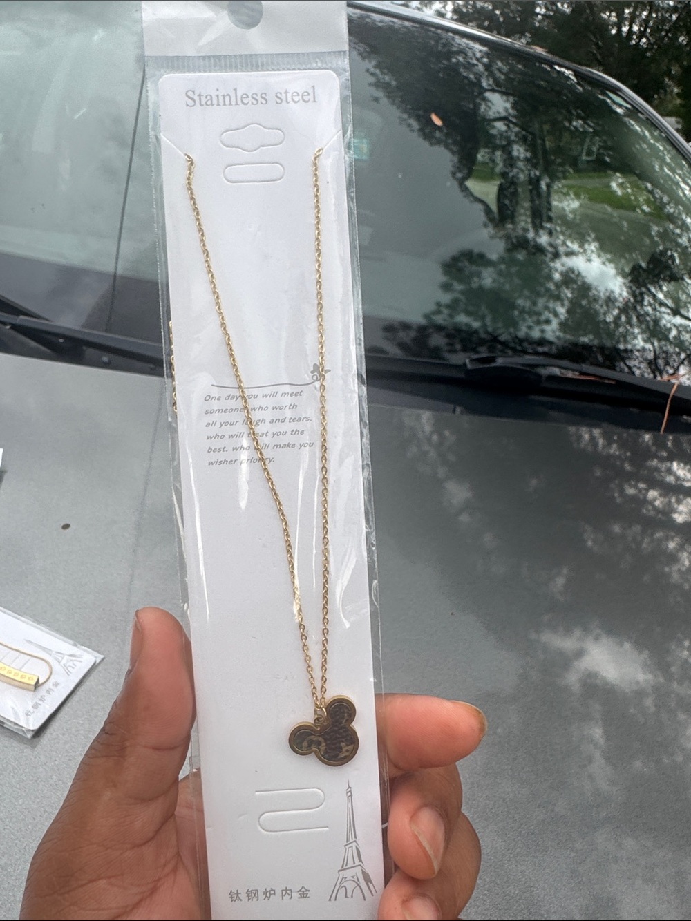 Gold Stainless Steel Mickey-Style Pendant Necklace